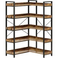 Bookshelf 5 Tier with 4 Hooks Reversible Corner Bookshelf 65" Industrial Wooden Bookcase 1