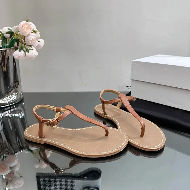 

Retro Summer Sandals Round Toe Flip Flops Sandals Buckle Strap Genuine Leather Concise Women Shoes Zapatos De Mujer Hot 2023