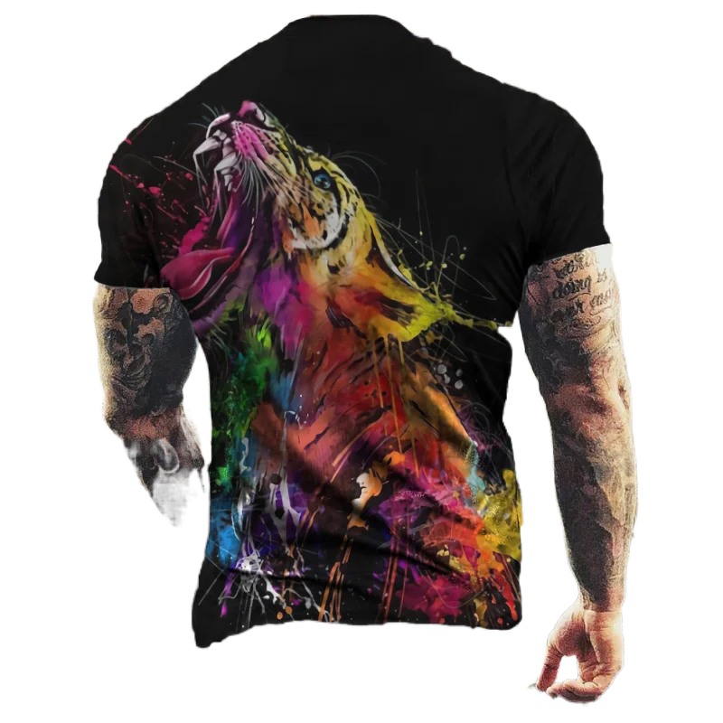 

Футболка мужская оверсайз с коротким рукавом, винтажный топ с 3D-принтом тигра, уличная одежда