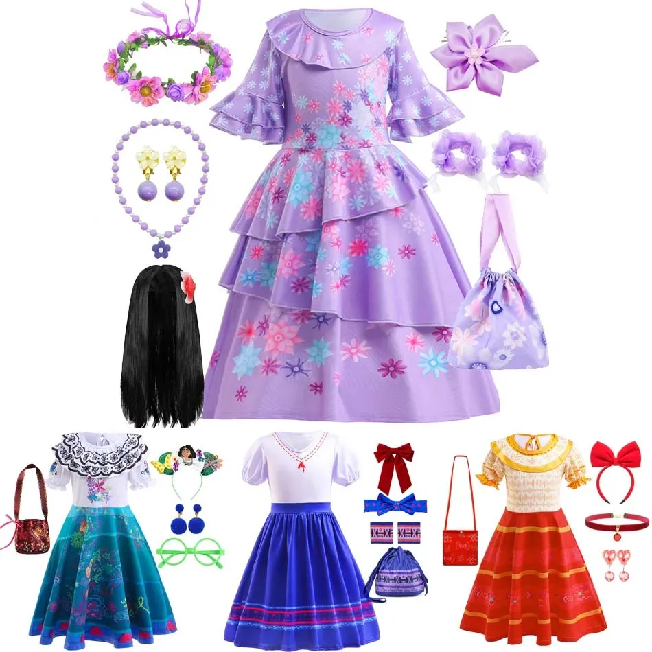 

Girls Encanto Costume Mirabel Isabella Princess Dress Charm Cosplay Luisa Doloras Carnival Birthday Party Christmas Clothes