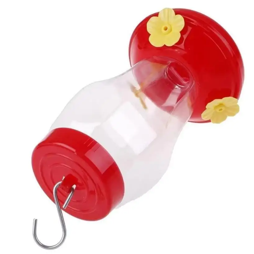 1 Pcs Bird Water Feeder Bottle Hanging Hummingbird Feeder For Outdoor Garden With Plastic Flower And Iron Hook Feeding Tools