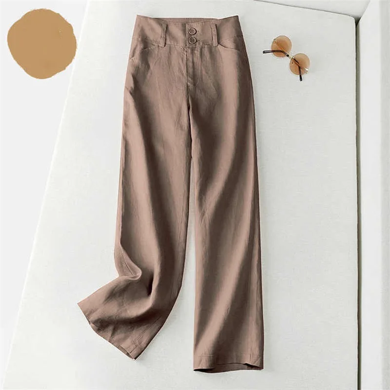 

Limiguyue Straight Pants Women Summer Cotton Linen Pants Vintage Loose Elastic High Waist Slim Casual Wide Leg Trousers J669