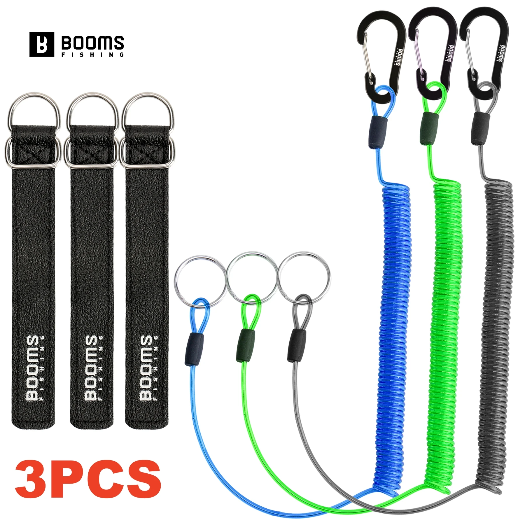 Booms Angeln 3pcs 2M Angeln gehüllte Lanyards mit Rod Tie Beltb Angeln Lanyard für Bootsbahnen mit Camping Carabiner Tools