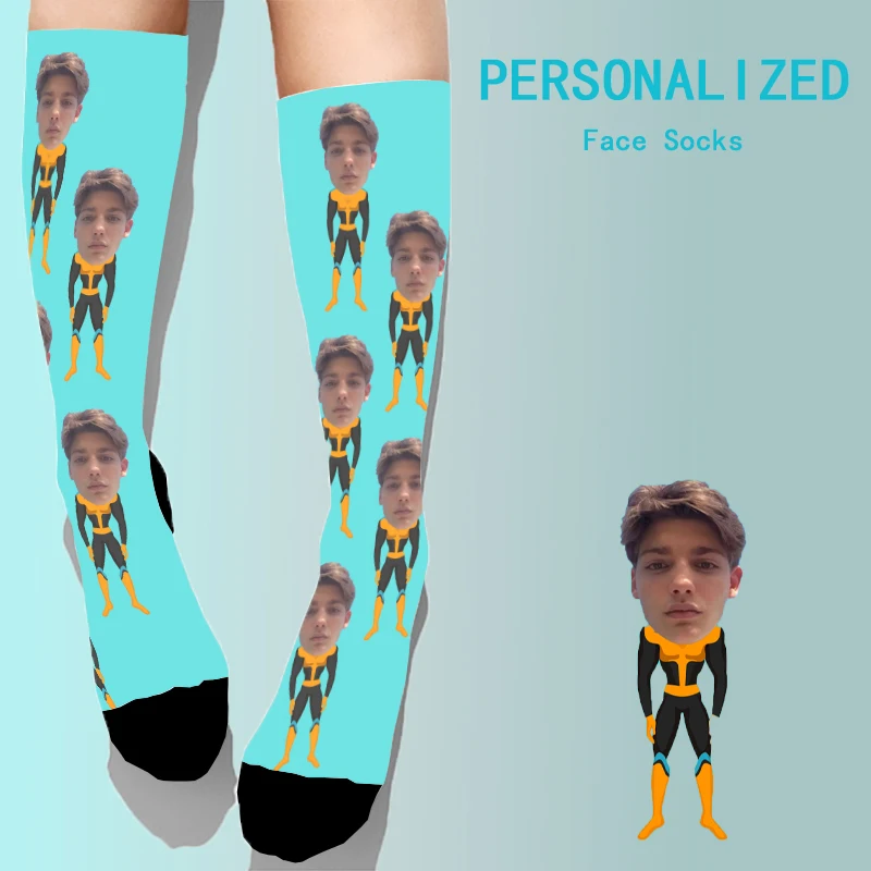 

Personal Customized Cartoon Hero Face Printed Socks for Men Women Fashion Funny Long Socks for Children DIY Design Sock