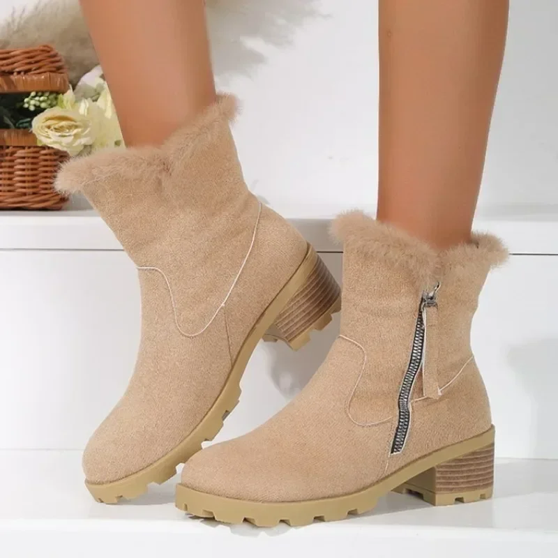 2023 New Winter Plush Warm Mid-calf Boots Female Casual Thick-soled Short Boots Women Non-slip Shoes for Women Botas De Mujer
