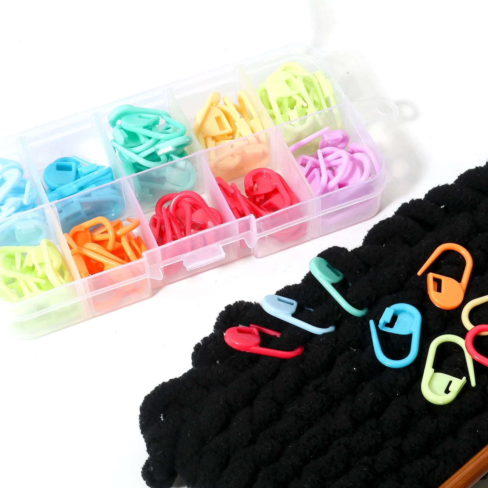 

1 Box (approx 130pcs) Plastic Knitting Stitch Markers 10 Color Mark Buckle Diy Craft Lock Kits Needle Clip Marker Sewing Tools