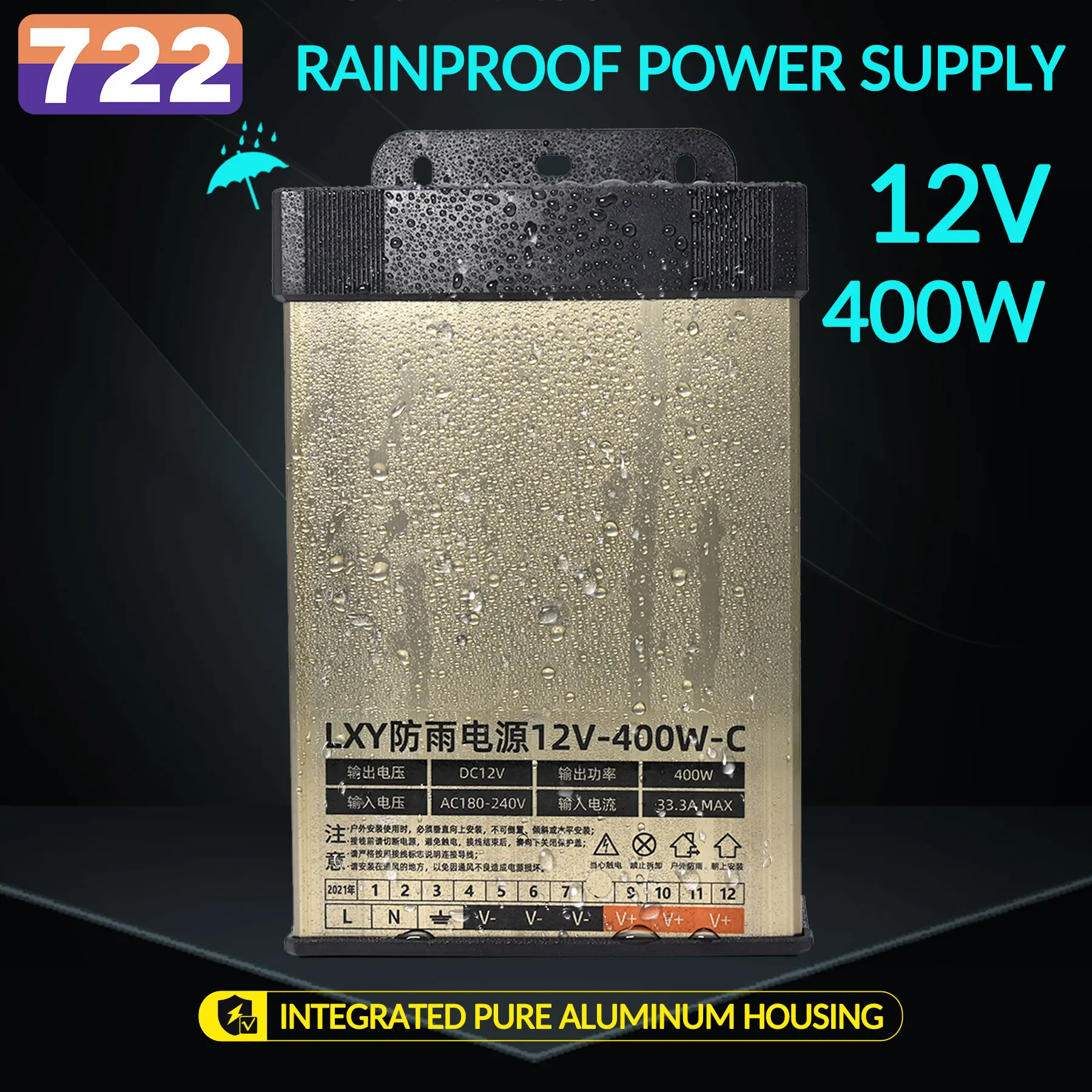 Rainproof Switching Power Supply Led Transformador ao ar Livre Ip43 dc 12v 60w 100w 150w 200w 300w 400w 220v 220v