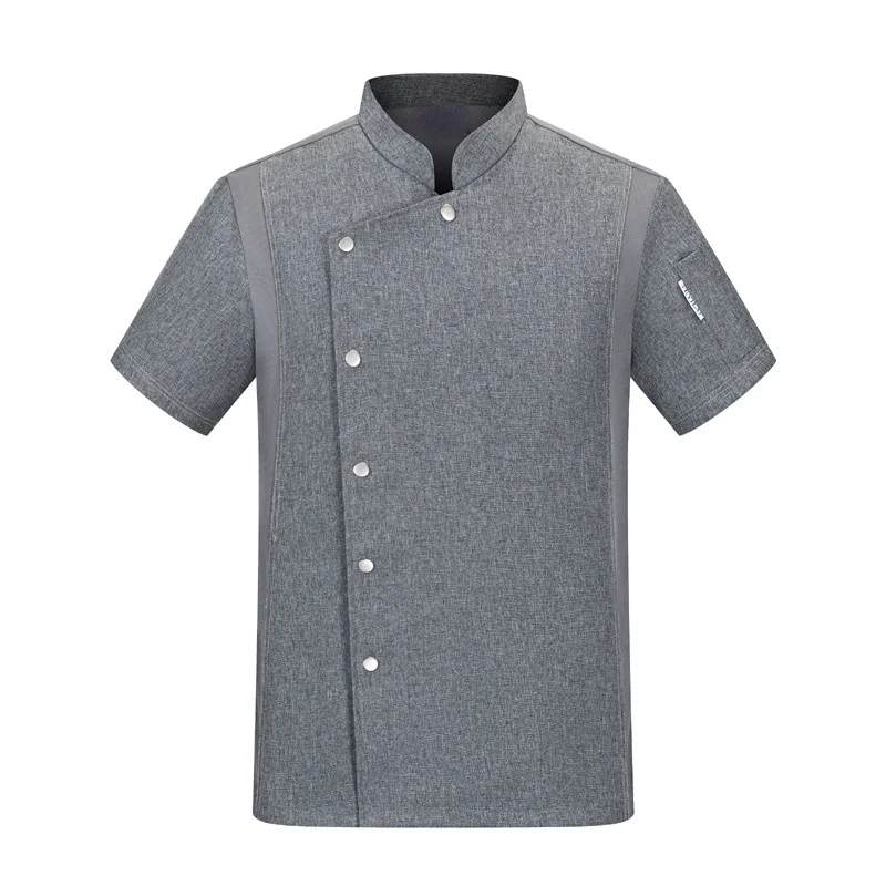 

Short Sleeve Chef Jacket Grey for Men Women Restaurant Hotel Kitchen Clothes Pastry Uniform Shirts