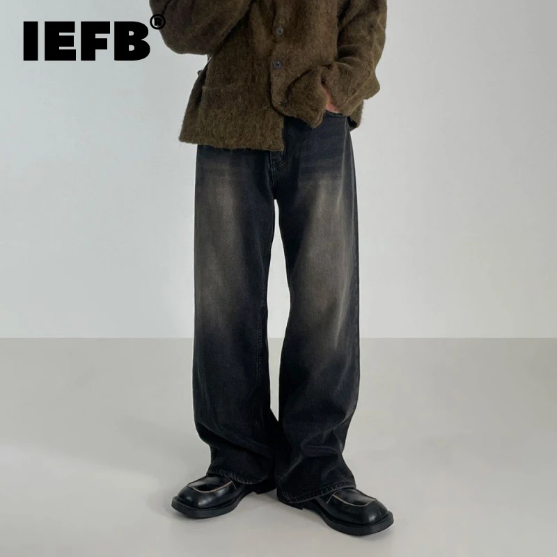 

IEFB Vintage Men's Jeans Wash Drop Thickened Trousers 2023 Autumn Winter Korean Loose Wide Leg Straight Leg Denim Pants 9C3205
