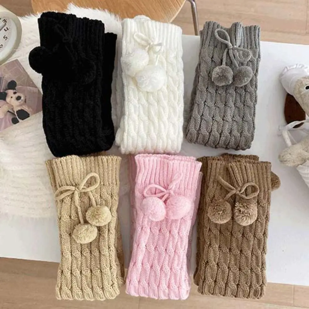 Cute Korean Style Children's Leg Warmers Balletcore JK Knitted Leg Cover Lolitas Woolen Plush Ball Leg Socks Girls