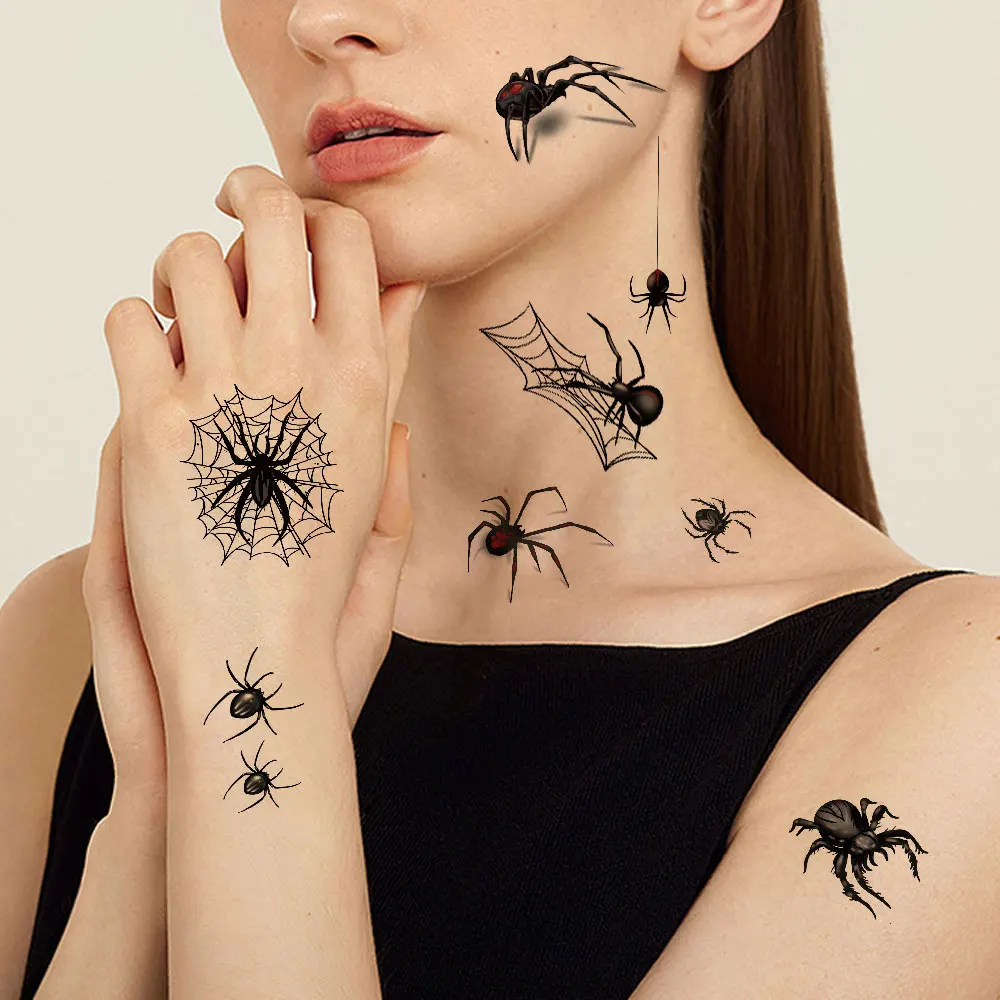10 Sheets Spider Web Temporary Tattoos for Men Women Realistic Tattoo Stickers for Halloween Party Fake Tattoo Waterproof 4