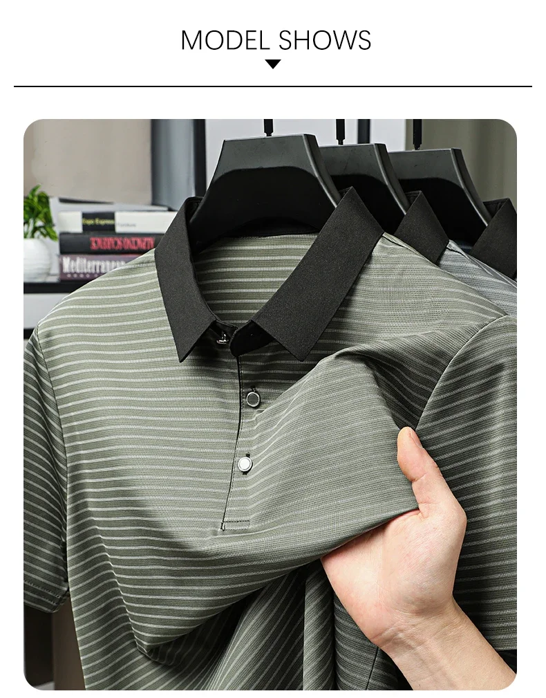 BROWON Brand 2025 Summer Man's Branded Polo Shirt Thin Striped Design Short Sleeve Retro Style Office Work Polo Shirt for Man 15 Sd3689a6fe430425a9bf81ebb96b40080q