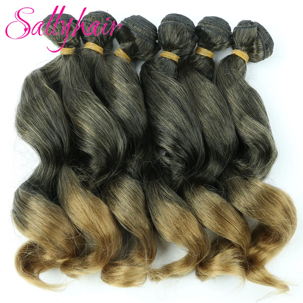 Sallyhair Synthetic Hair Weaves 6 Bundles/lot 14inch Natural Loose Wavy Ombre Braiding Ocean Wave Hair Extensions Weavings