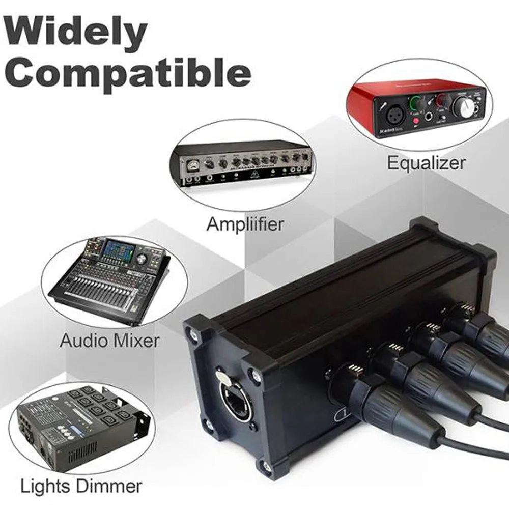 1Pair 4-Channel 3-Pin XLR Audio and DMX over Network Cable Extender, DMX512 Network Signal Extender 1 Male+1 Female 5