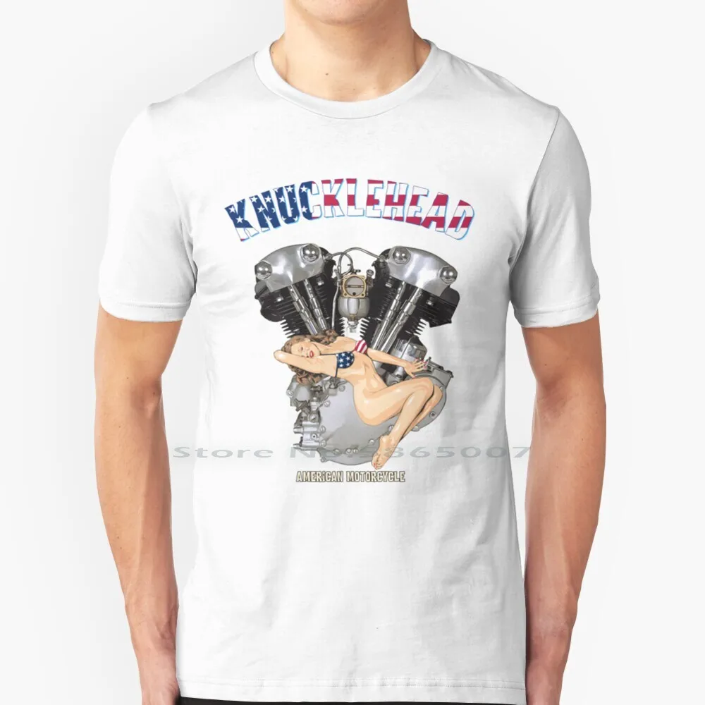Old School Knucklehead American Motorcycle Vtwin Usa Pinup T Shirt Cotton 6Xl Old School Knucklehead Pinup Moto Vtwin