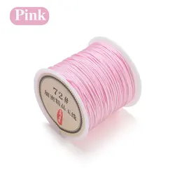 Premium Satin Nylon Thread Cord for Handmade Jewelry and DIY Crafts - 50M Roll, 0.8mm Thickness (Pink)