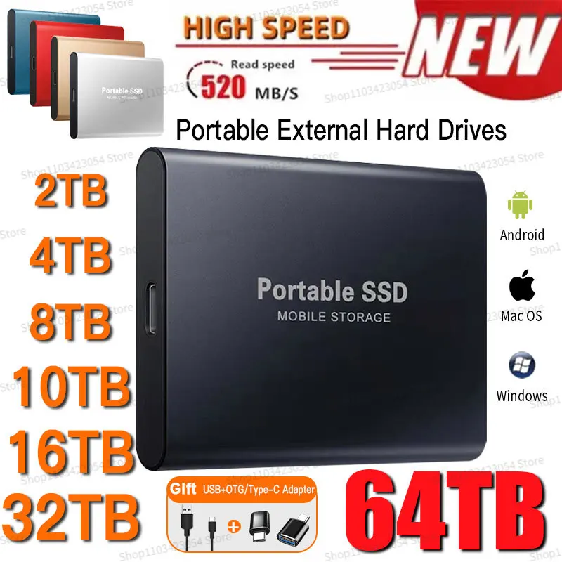 

External hard drive 64TB 16tb 8tb 4tb Portable SSD 2TB 1tb Solid State Drive Mobile Hard Disks High-Speed Hard Drives For PC MAC