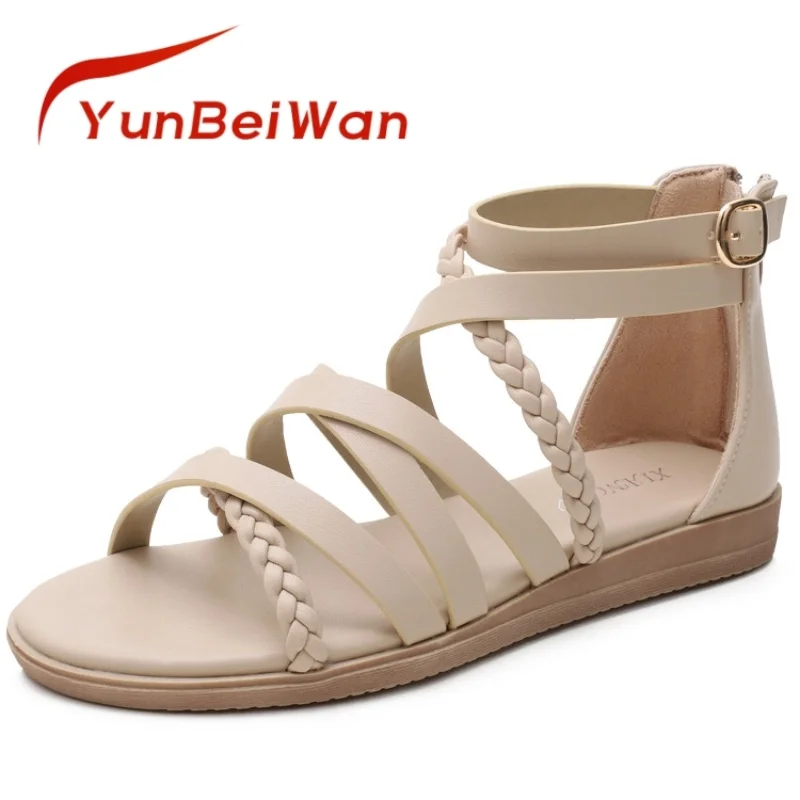 

Women's Sandals Wear 2024 New Summer Bohemian Style Retro Woven Flat Roman Shoes Plus-Size Women's Shoes 41-43