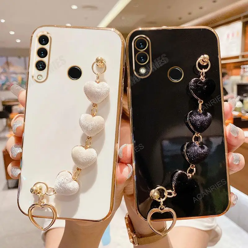 Love Heart Wrist Chain Silicone Case – Luxury Plating Cover