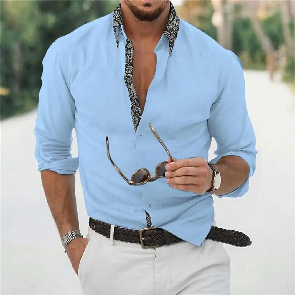 

Рубашка мужская с длинным рукавом, дышащая деловая приталенная, с принтом, с лацканами, на пуговицах, формальная сорочка средней длины, весна-осень