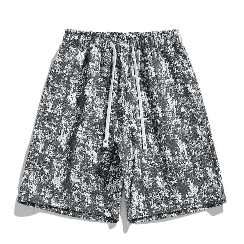 Fashion Loose Elastic Waist Pockets Spliced Folds Bandage Tie Dye Board Shorts Men's 2024 Summer New All-match Casual Shorts