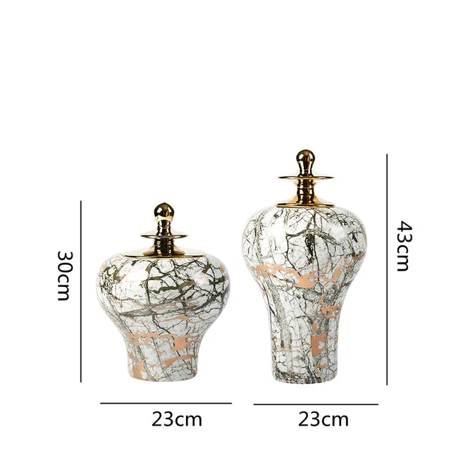 Vintage Palack Márványozott Tábornok Golden Ginger Jar Porcelán Kézműves Díszek Váza Virág Elrendezés Otthoni Dekoráció - Image 5