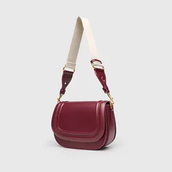 Women's Trendy Saddle Crossbody Bag with Wide Shoulder Strap (Wine red color)