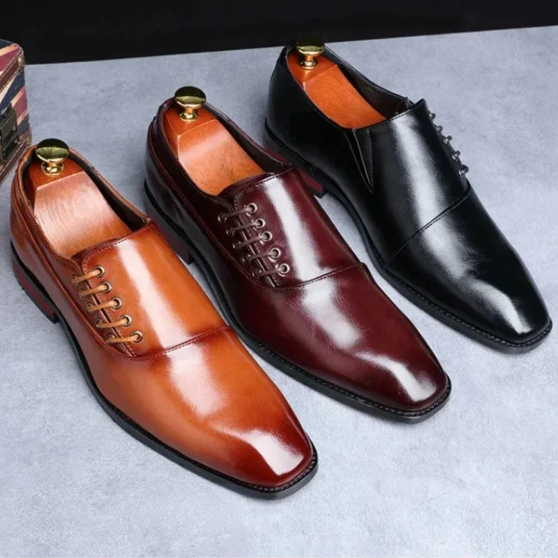 Business Dress Men Shoes Square Toe Leather Shoes Party Wedding Men Quality Gentleman Shoess 48 Casual Man Office
