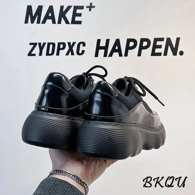 BKQU Male Daddy Shoes 2024 Spring and Autumn Mesh Breathable Black Thick Sole Casual Big Muffin Derby Shoes Advanced 4