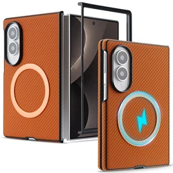 Sleek Magnetic Carbon Fiber Textured Shockproof Case with Built - in Front Frame - Galaxy Z Flip5 (Light brown)