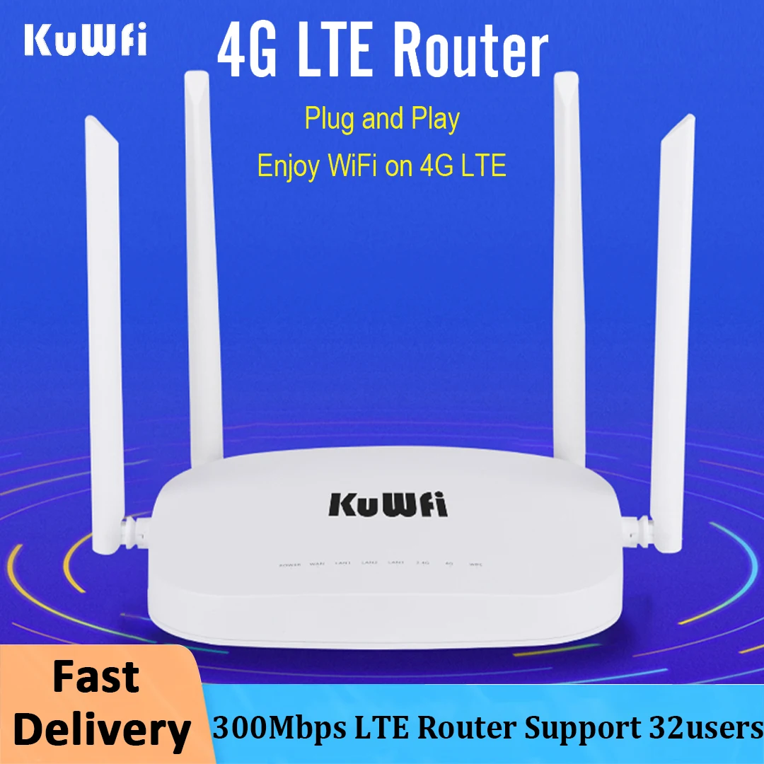 Kuwfi 300Mbps Lte Router 3G/4G Cpe Router Wifi Con Slot Per Sim Card 4G A Lan Wireless 4Pcs Antenne Esterne Supporto 32 Uers