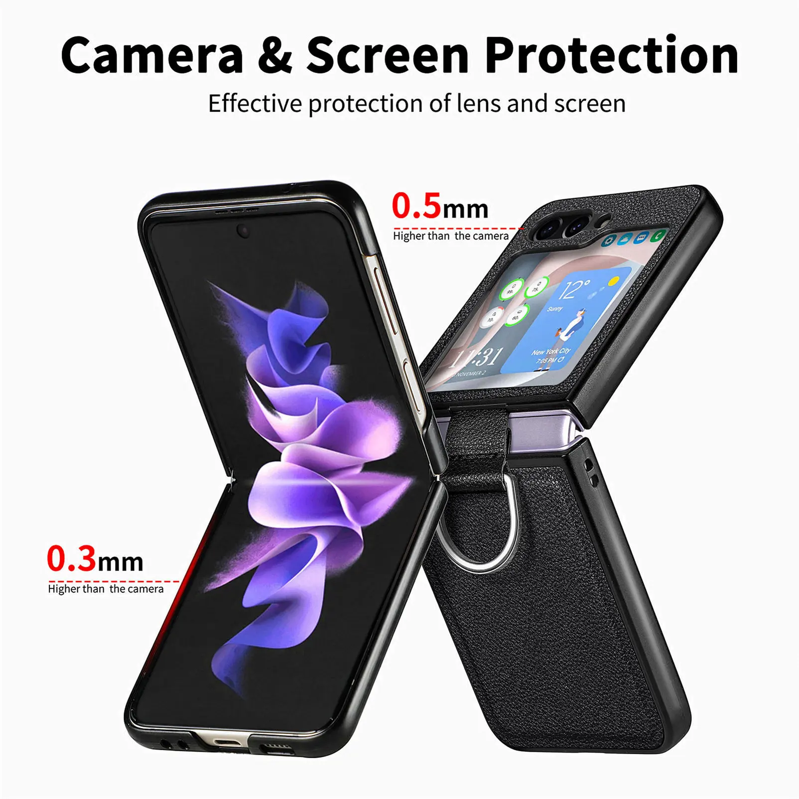 Anti-Slip Ring Holder Leather Cover for Samsung Galaxy Z Flip 7 FE 5G Flip4 Flip6 Flip7 Flip 6 5 3 4 Flip3 Flip5 Phone Case 4