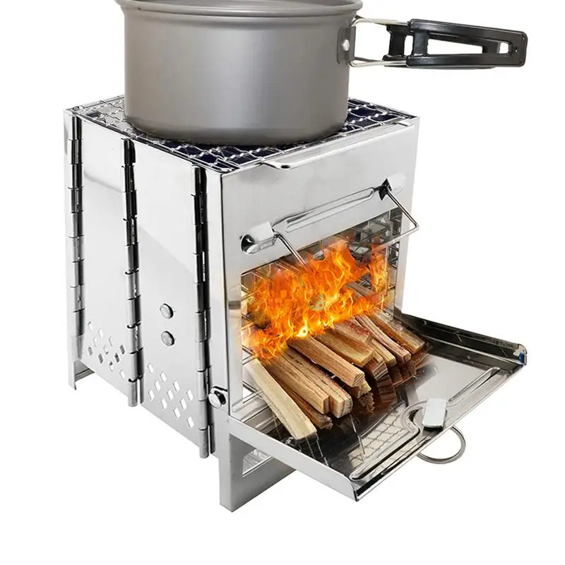 

Portable Fire Wood Stove Stainless Steel Charcoal Stove Mini BBQ Grill with Carry Bag for Backpacking Hiking Camping Cooking
