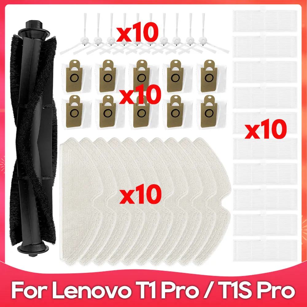 Apto para Lenovo T1s Proproscenic m7 Pro Rolo Escova Lateral Filtro Pano de Limpeza Bolsa de Poeira Peça de Reposição Acessório para Aspirador de pó Robô.