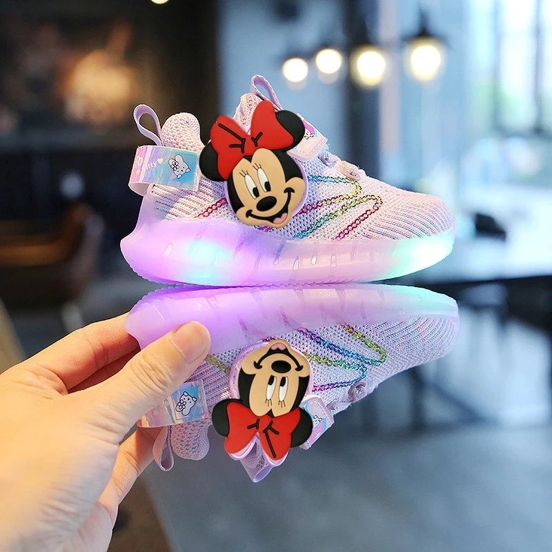 Disney children cartoon Minnie Mickey boys and girls non-slip soft sole casual shoes sports shoes student running LED running sneakers,children sports shoes