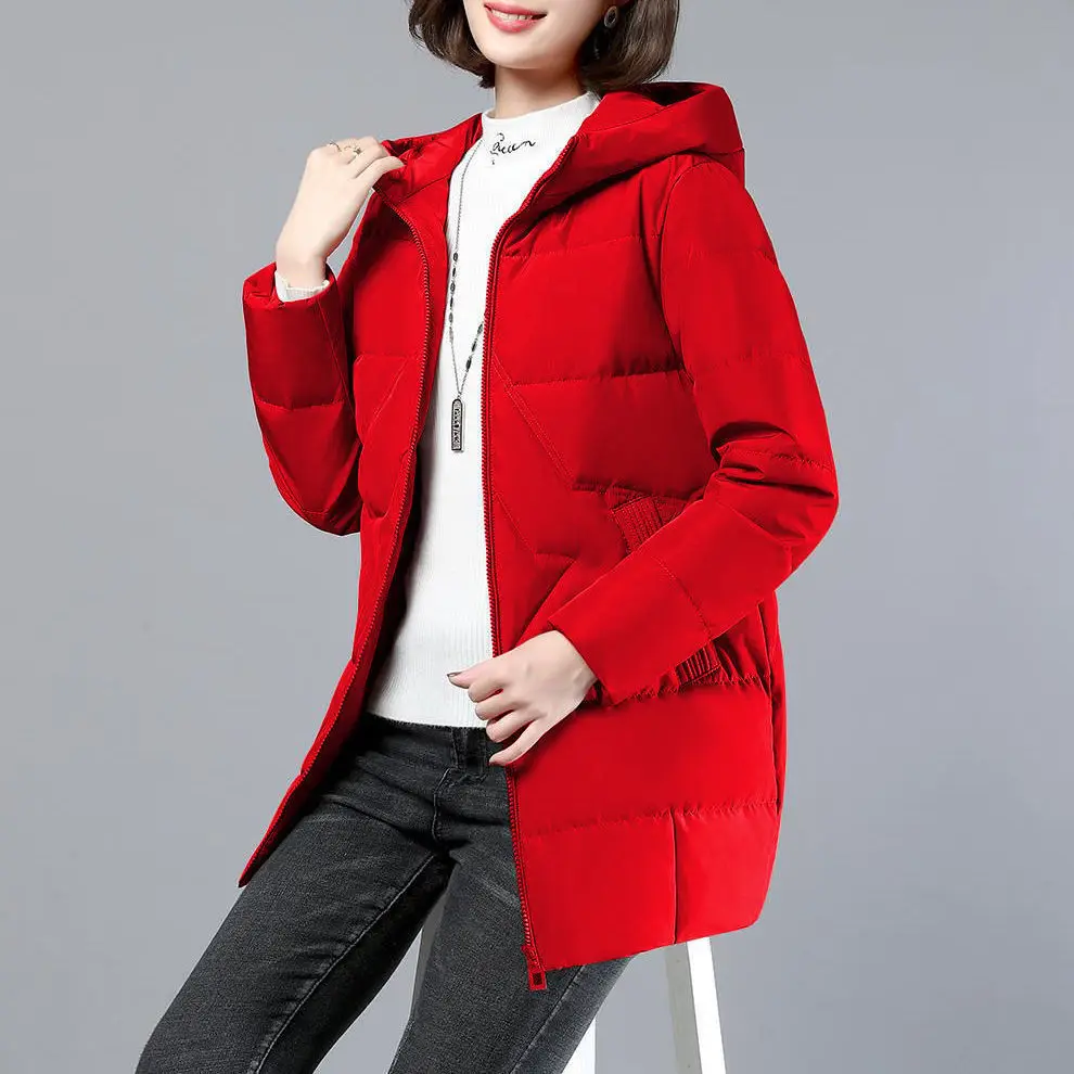 Women Casual Hooded Parkas Fall Winter Oversized Quilted Jacket Plus Size Warm Long Sleeve Cotton Padded Coat Windproof Outwear