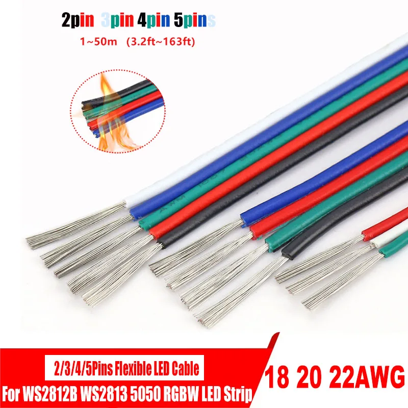 2/3/4/5 Pin ПВХ кабель 18AWG 20AWG 22AWG кабель 1-50 м (-фута) RGB светодиодный Удлинительный кабель для светодиодной ленты 12/24 В постоянного тока