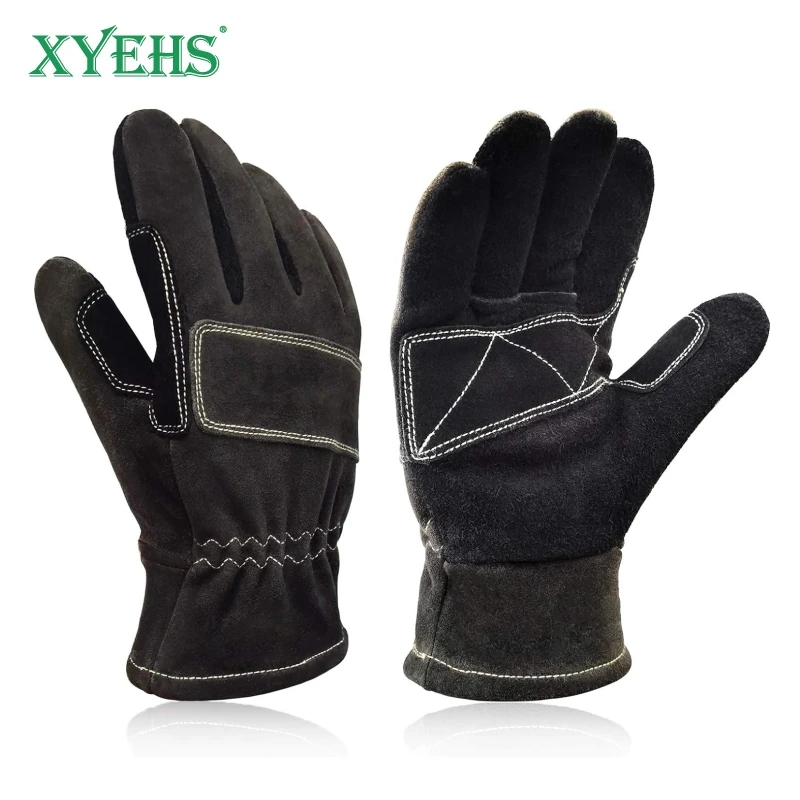 XYEHS Cowhide Structural Fire Fighter Gloves Heat Resistant Flame Retardant Fireproof Gloves Palm Reinforced Waterproof