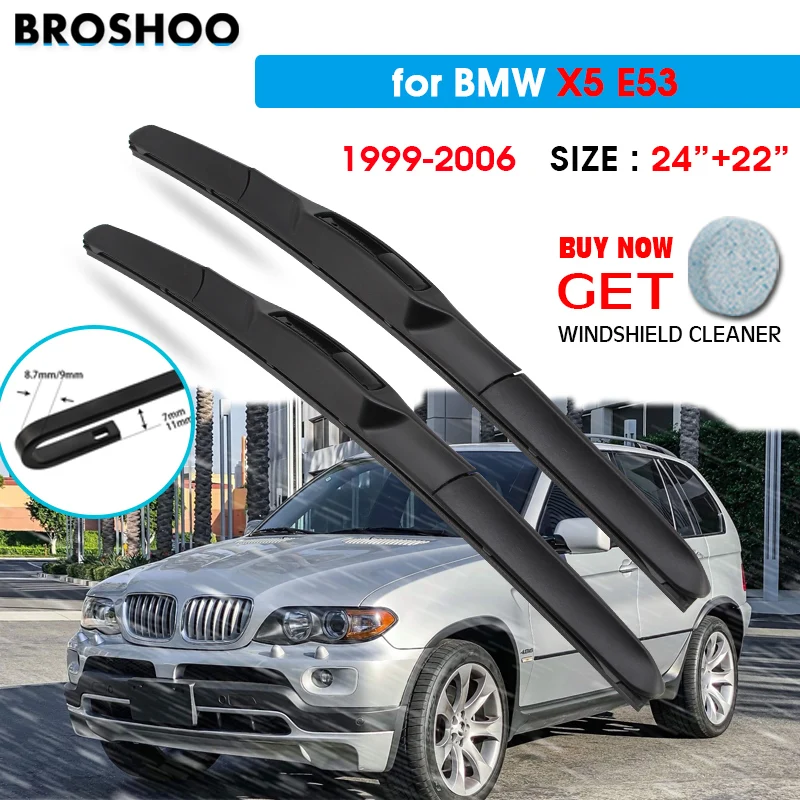 Car Wiper Blade For BMW X5 E53 24"+22" 1999-2006 Auto Windscreen Windshield Wipers Window Wash Fit U Hook Arms