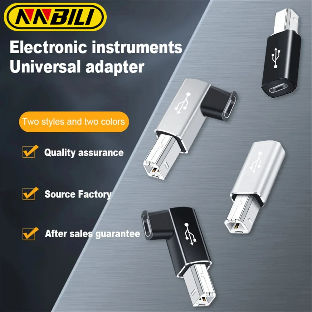 USB C To USB B Adapter Female To Male Connector For Scanner Printer Data Transfer MIDI 90&deg; Converter Electric Piano Organ usb to type c adapter type c adapter printer adapter