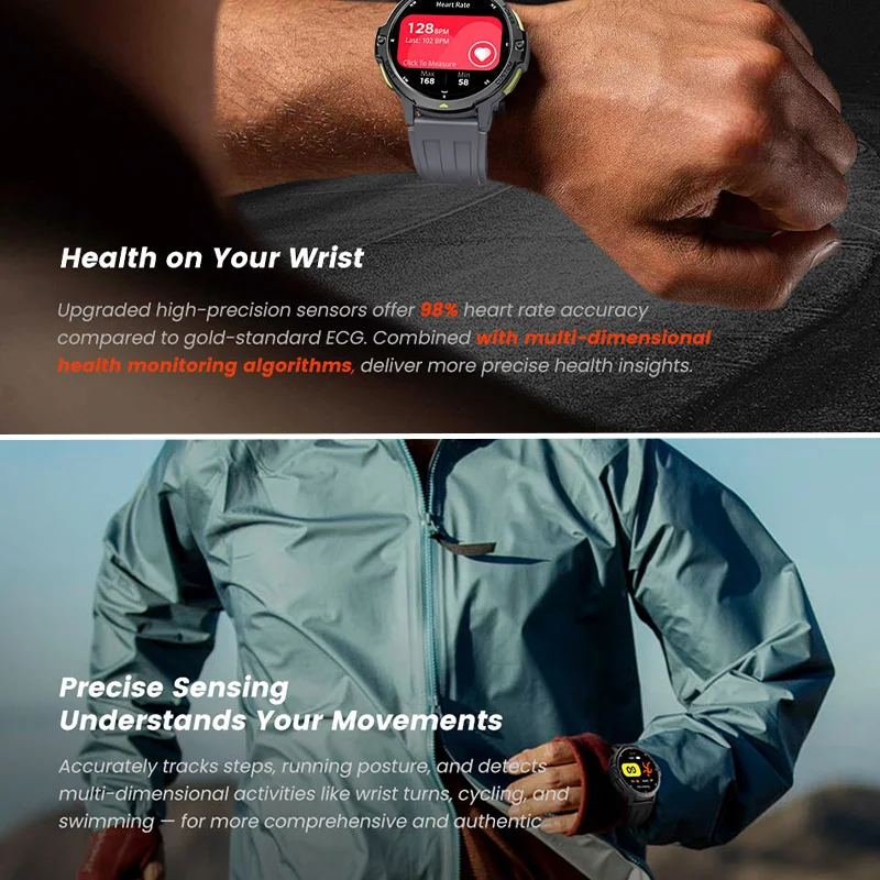 Orologio sportivo intelligente Posizionamento GNSS Monitoraggio dinamico della frequenza cardiaca Monitoraggio dello stress e del sonno Oltre 100 modalità sportive Orologio intelligente da uomo - Image 5