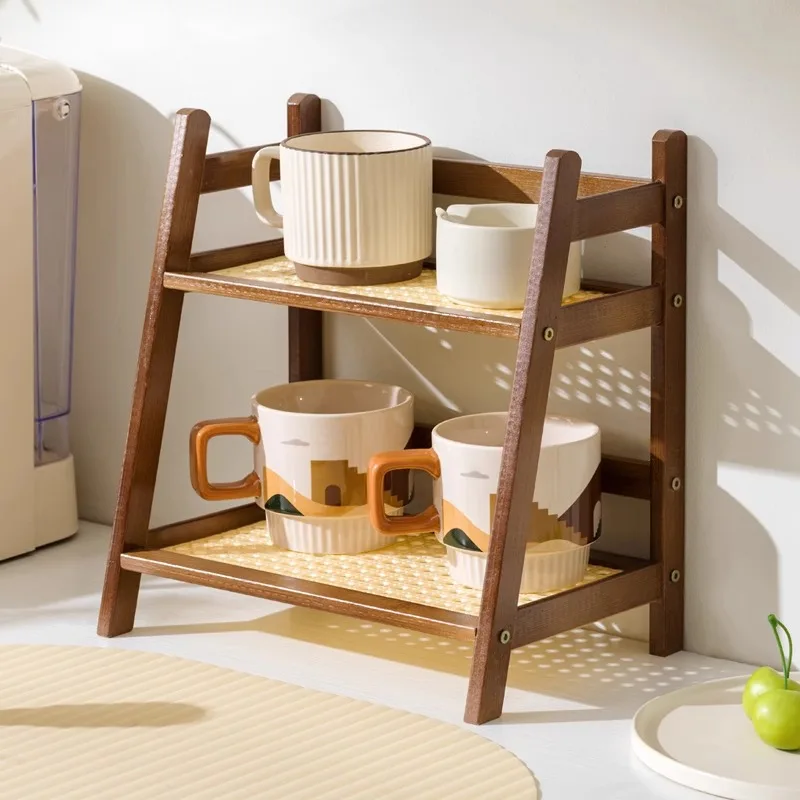2-Layer Bamboo Countertop Organizer & Coffee Cup Holder 1