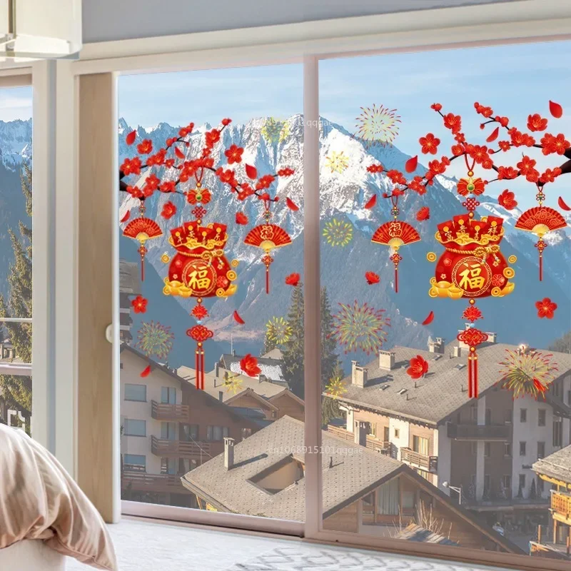 Lunar New Year Decoration Window Flower Static Sticker Glass Sticker Chinese New Year Decorations Window Wall Decoration wall stickers,window stickers