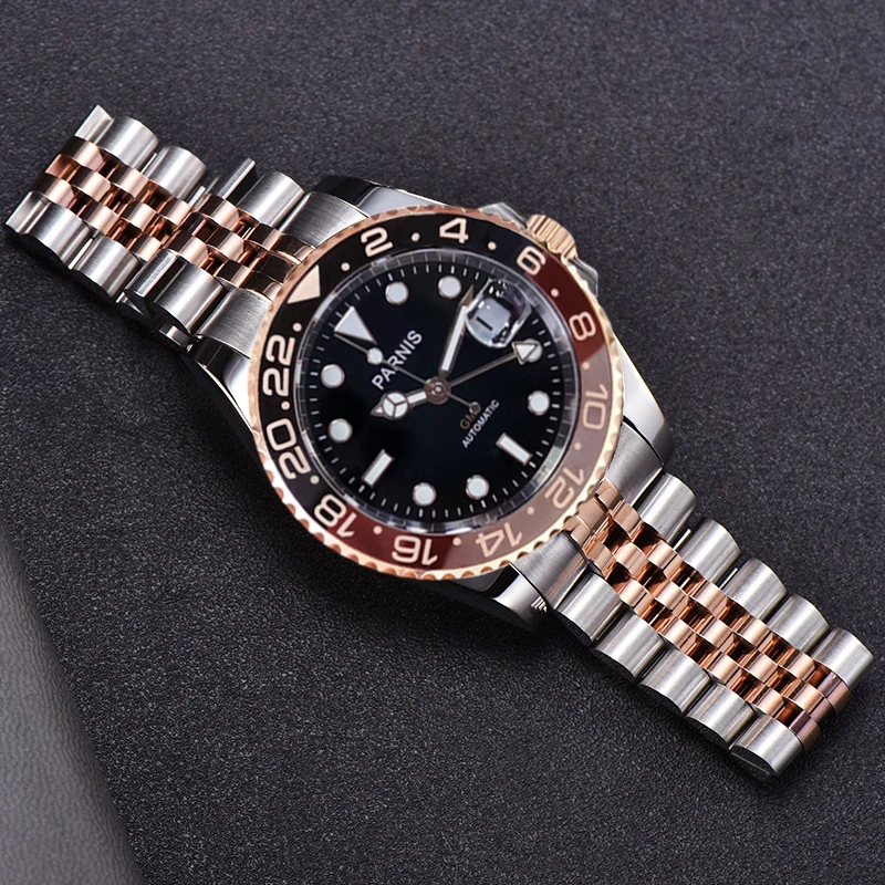 

Parnis 40mm Sapphire Crystal 3804 GMT Watch Automatic Mechanical Relogio Masculino Role Luxury Luminous Men Gift 2022 GR84-22