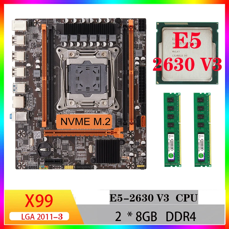 

x99 xeon combo motherboard kit xeon e5 2630 v3 ddr4 memory for x99 cpu cooler gamer lga 2011 v3 16gb for computer pc gamer