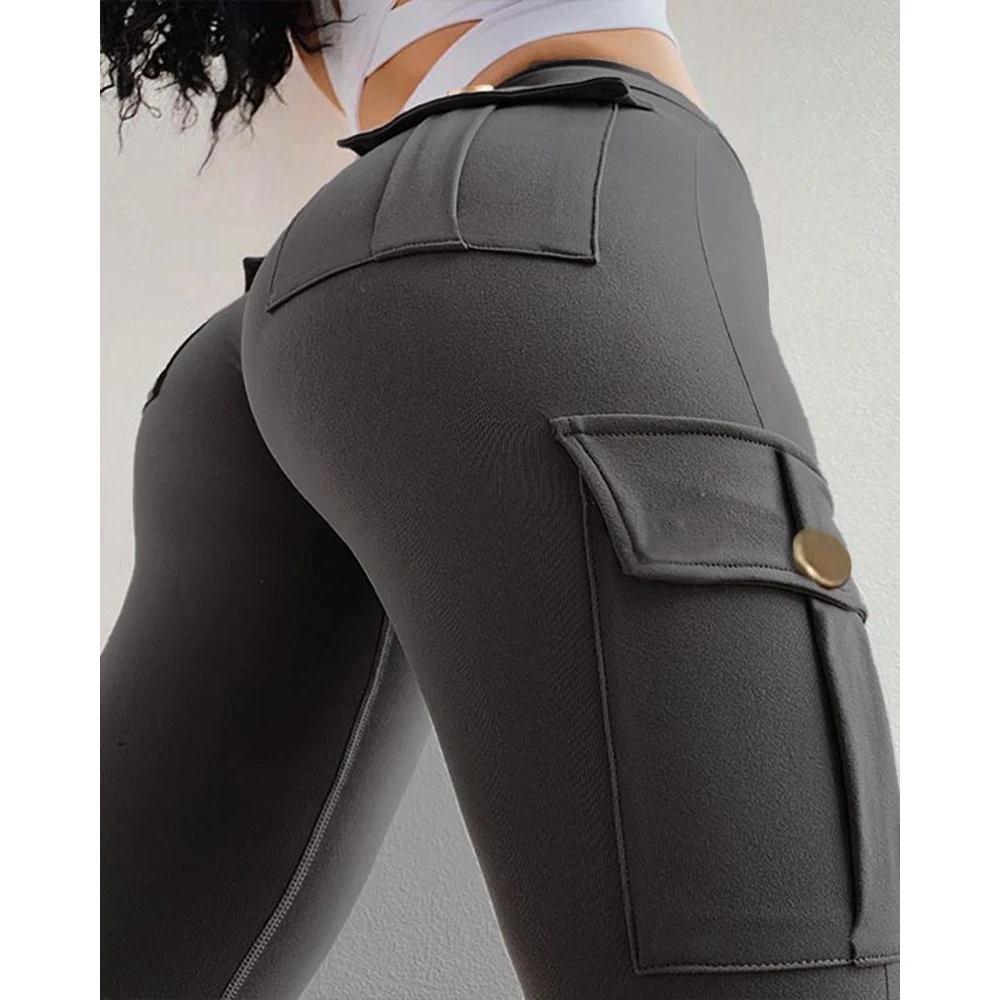 Women High Waist Pocket Design Push Up Skinny Pants Sporty Female Spring Autumn Leggings Streetwear Workout Clothing fennec crinkle push accordion pocket lemon