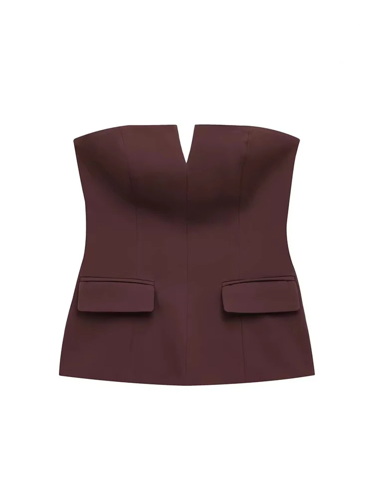 TFMLN Womens Strapless Crop 2025 Tops Basic Sleeveless Office Lady Tops Trend Street Fashion Classic Solid Tube Tops