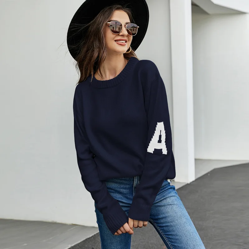 

New Women's Letter Jacquard Casual Sweater Lazy Style Women's Sweater