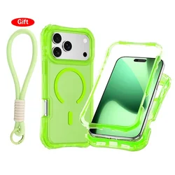 Enhanced Magnetic Charging Clear Case with Wrist Strap and Shockproof Bumper - iPhone Air (Fluorescent Green)