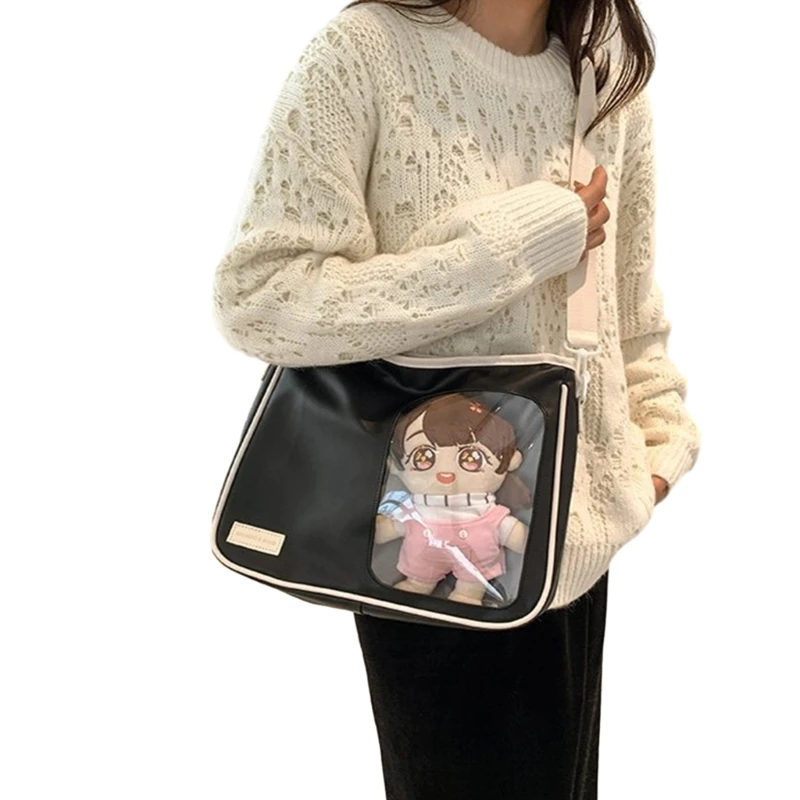 Trendy Transparent Shoulder Bag Cartoon Print Spacious and Stylish Crossbody Purse for School or Daily Use E74B